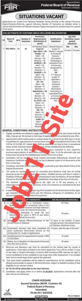 Latest New FBR Jobs 2025 – Online Apply, Eligibility, and Last Date
