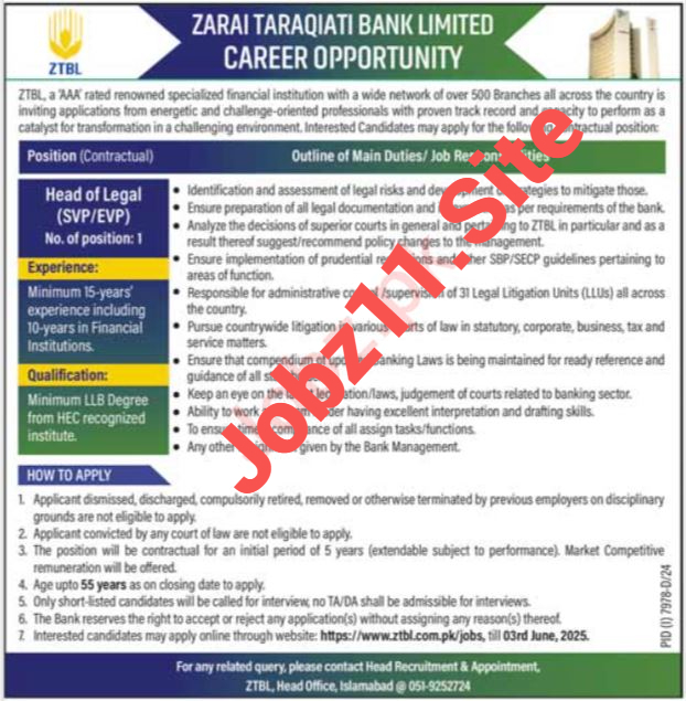 New Zarai Taraqiati Bank Limited Jobs 2025 Advertisement: (Official Image)